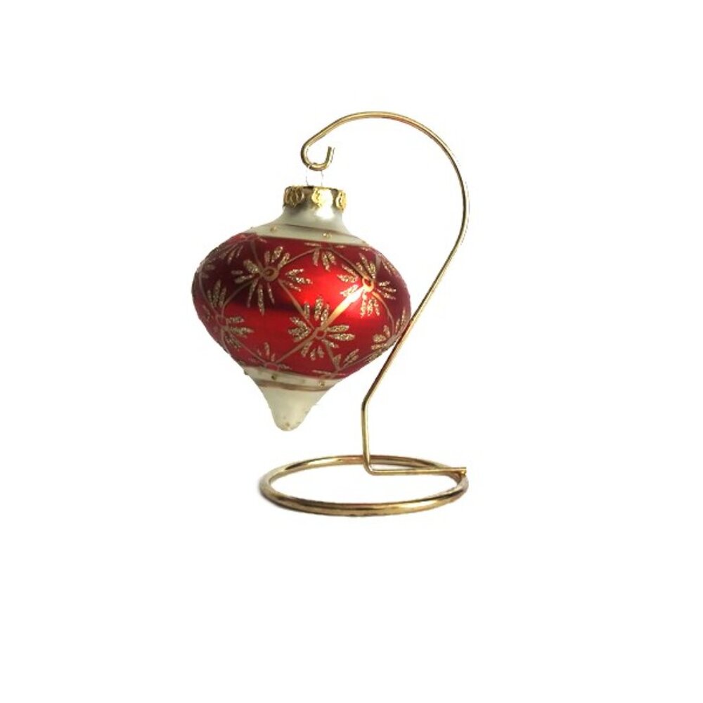 Mercury Glass Teardrop Ornament Red Green Gold Horizontal Gold Snowflakes